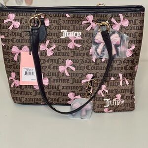 Juicy Couture Simply Sweet Brown and Pink Bow Tote & Card Case Set